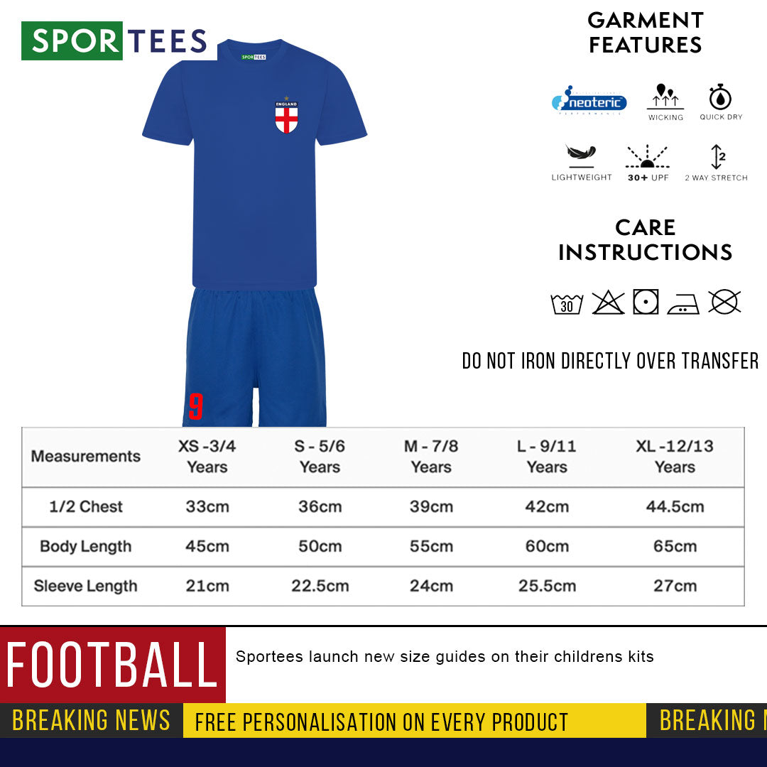 Personalised England Style Royal Blue 3rd Kit With Bag