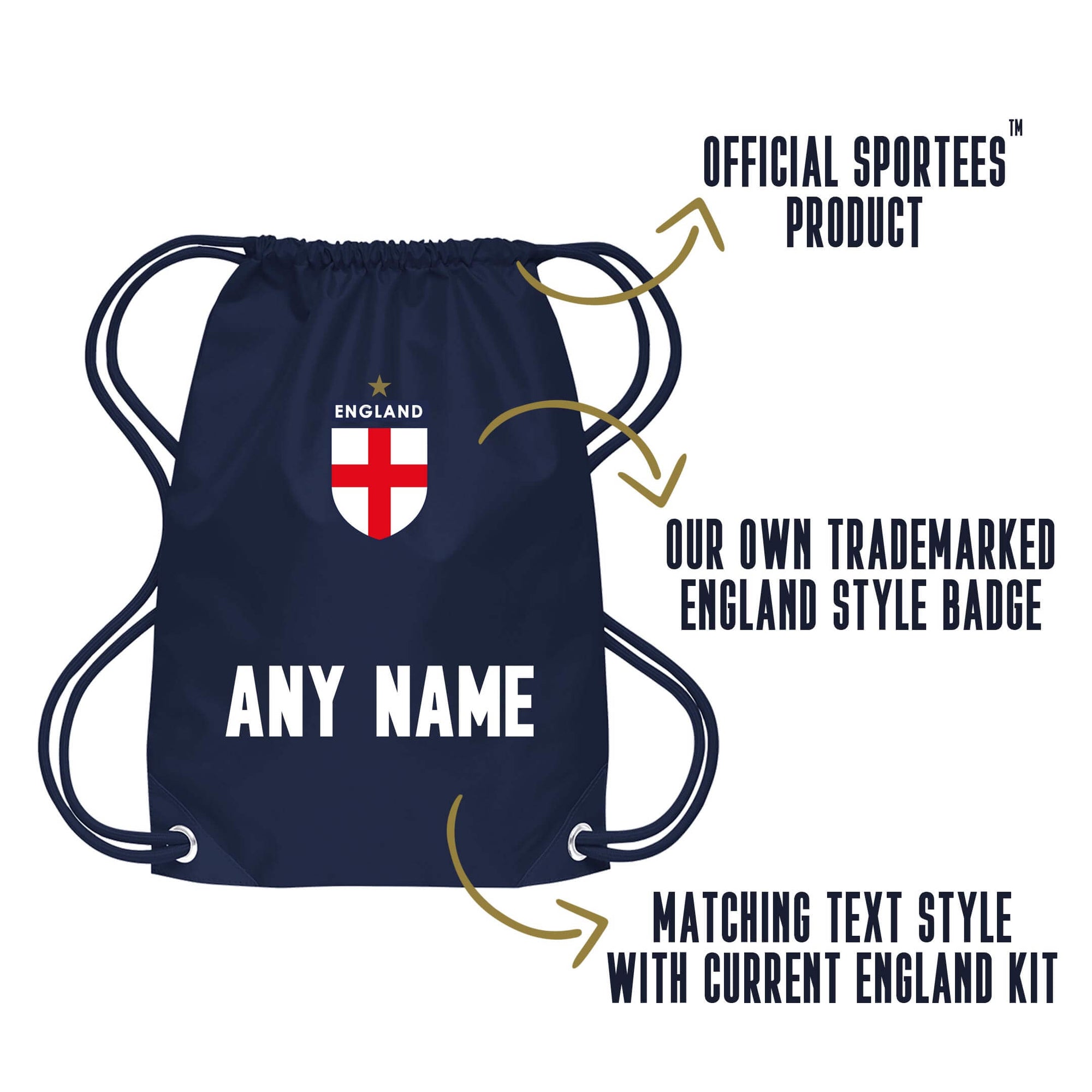 Personalised England Style Drawstring Gym Bag