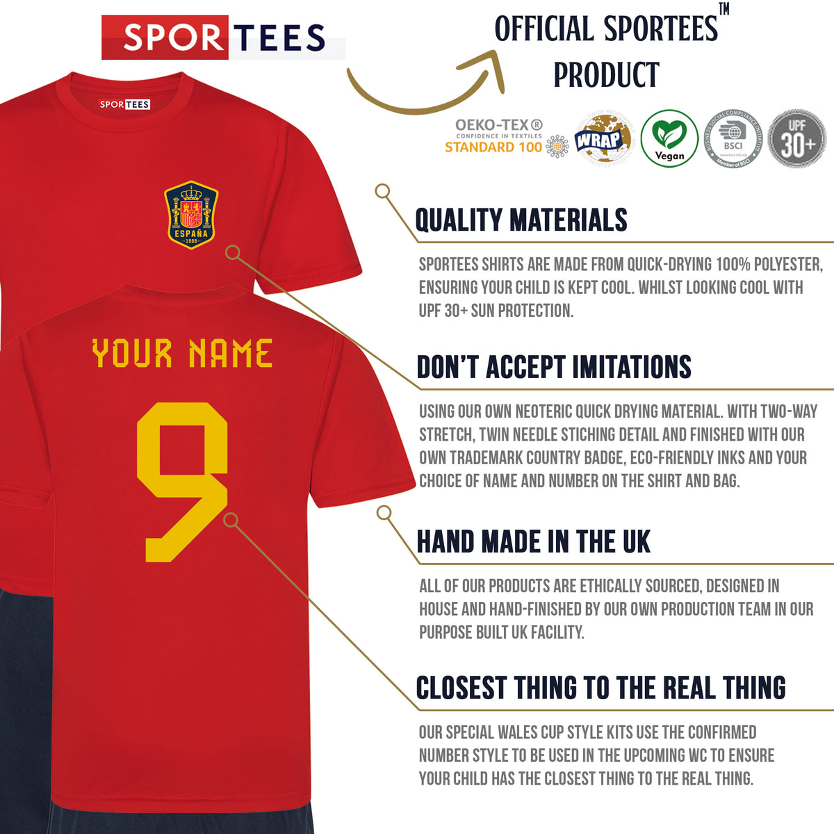 Personalised Spain Cup Style Red &amp; Blue Home Kit FREE Bag