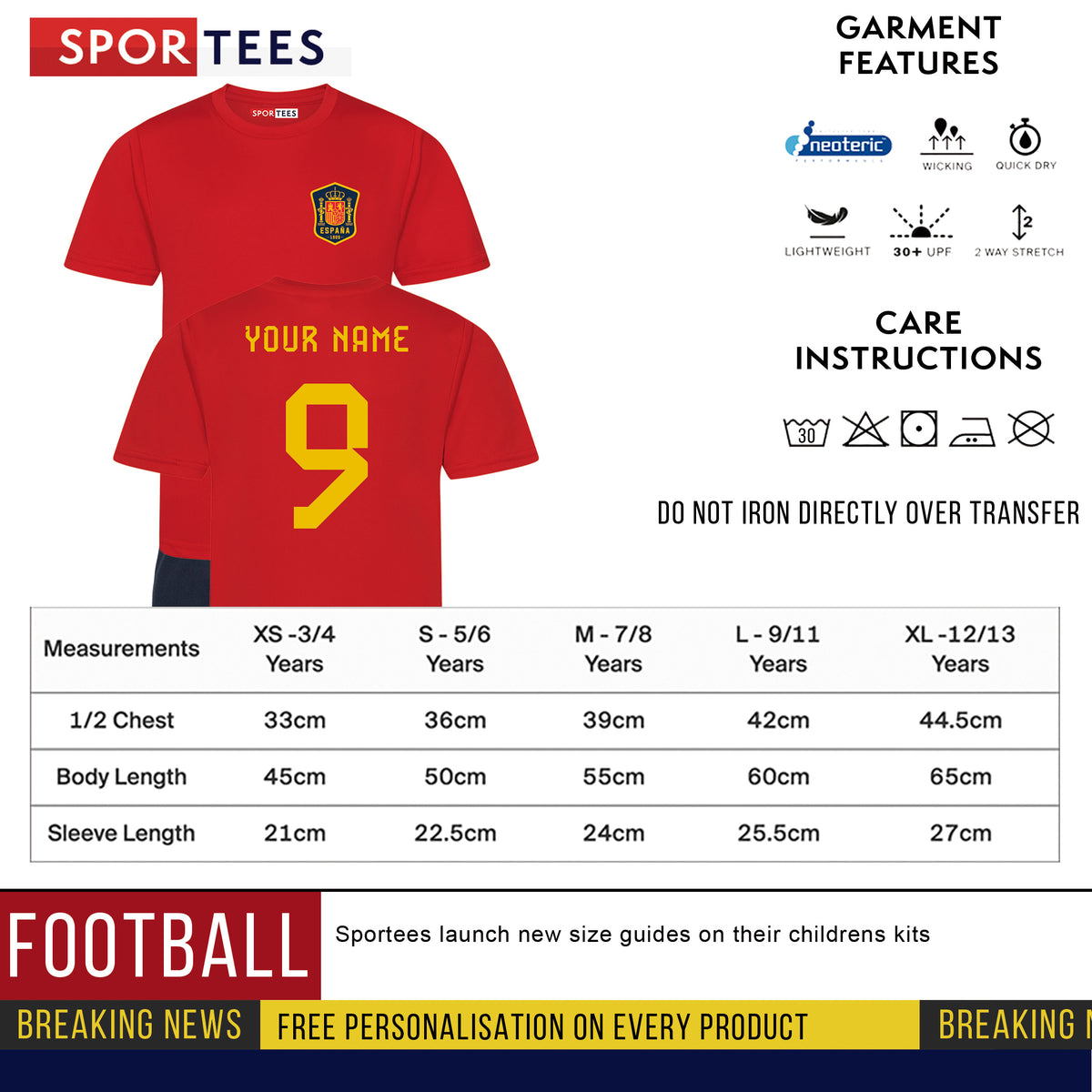 Personalised Spain Cup Style Red &amp; Blue Home Kit FREE Bag