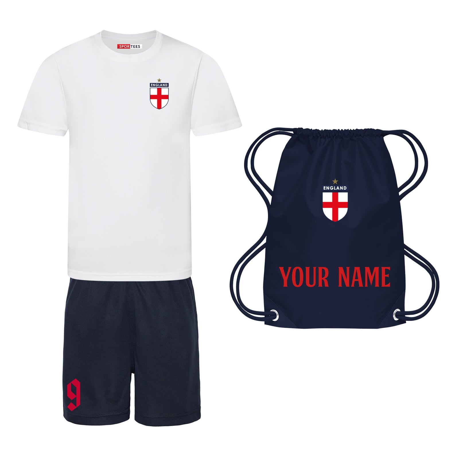 Personalised England Style White & Navy Home Kit With Bag
